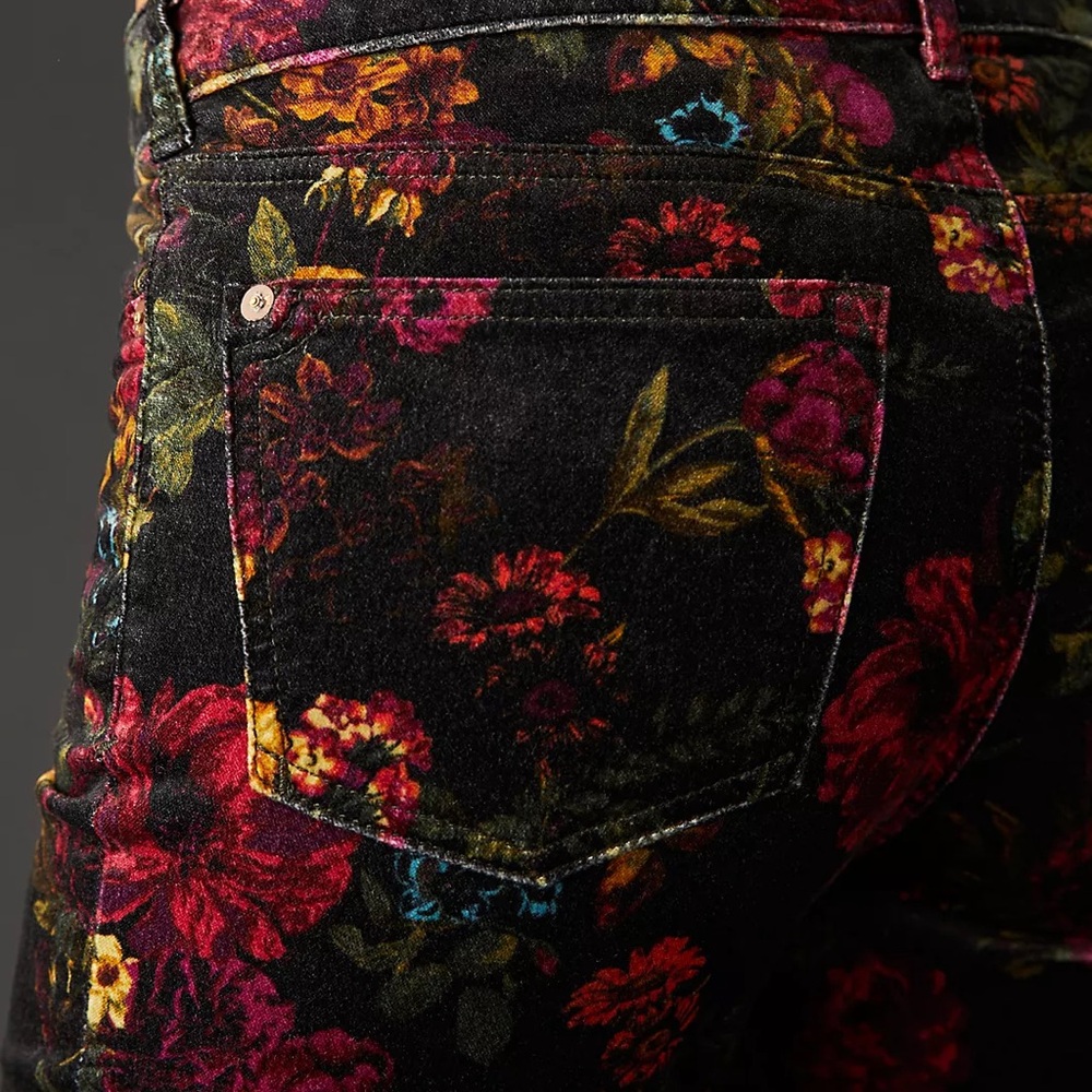 Anthropologie Pilcro Mid Rise Velvet Floral Skinny Jeans Size 28 Pants Black - Picture 3 of 11